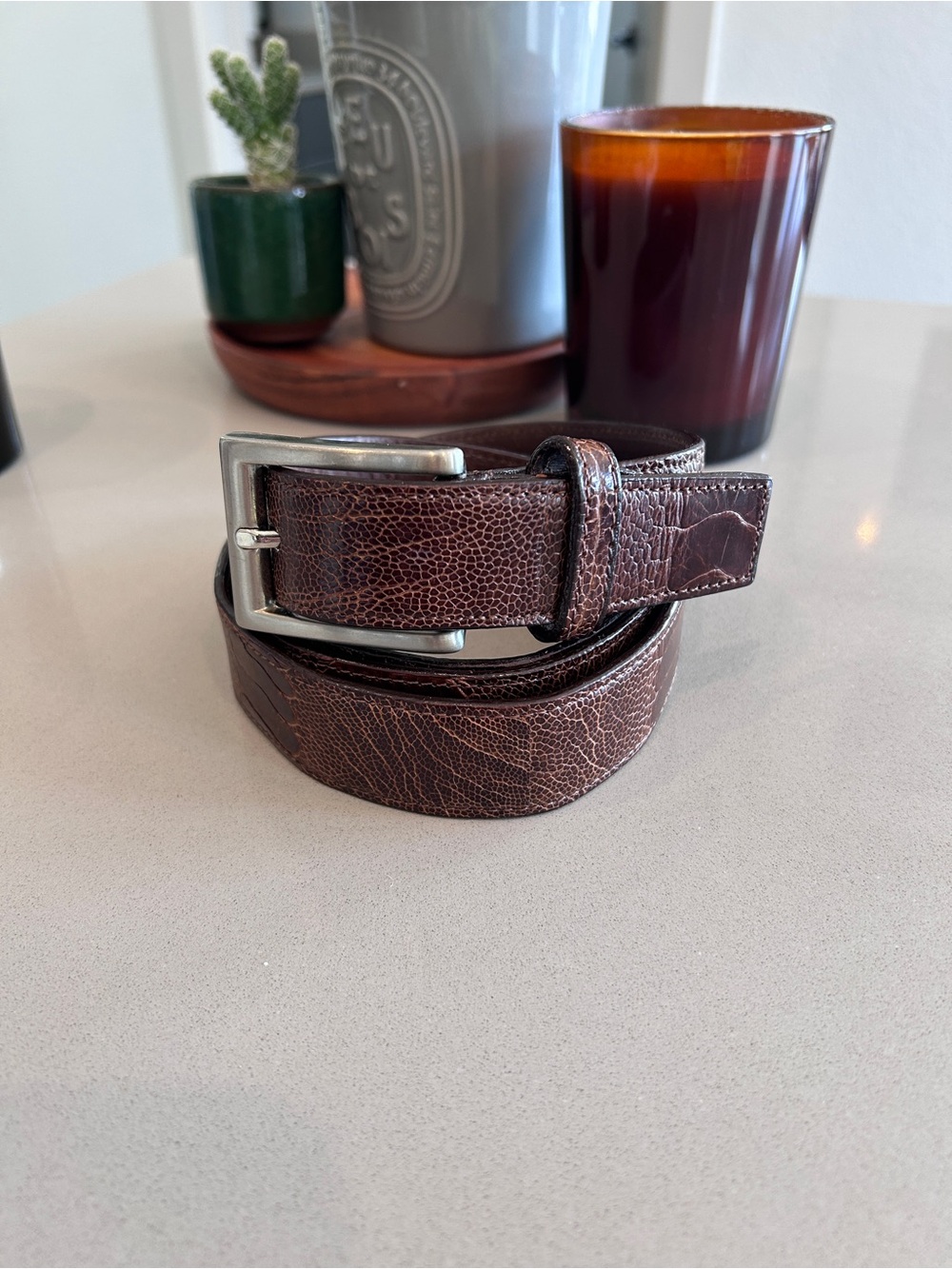 Franco Cuadra Dress Belt Genuine Ostrich Leg Leather Brown/ Silver Buckle Sz 46